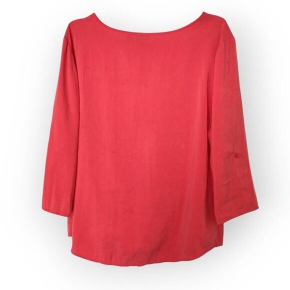 Chicos Peach Silk Blouse Sz 2 US 12 | Roll Tab Sleeve Coastal Classic Beachy Top - Picture 2 of 8